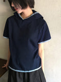 [BAONHAUS] Lanenji Color Matching Short Sleeve Hoodie