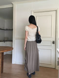 [MADE] Kiswi Eyelet Ribbon Shirring Pocket Nylon Long Skirt