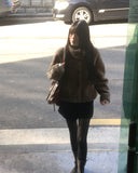 Merve Fluffy Fur Button High Neck Short Jacket