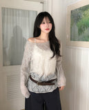 Bubble Punching Boat Neck Loose Fit Knit