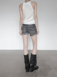 Fade pocket raw denim shorts