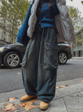 Hip 3D cargo denim banding pants