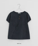 Bukanne Wool Button Check Short Sleeve Blouse - Wool 50%