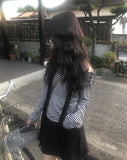 Osen Off-shoulder Stripe Button T-shirt