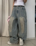 Dirty Washed Keychain Strap Carpenter Denim Pants