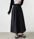 Whith Lining In Skirt Banding Rustling Nylon Pintuck Long Skirt