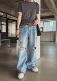 Piece Damaged Wide Denim Pants