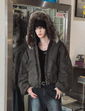 [LANARCH] Fox Fur Hood Bomber Jacket
