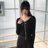 Chilling Balletcore Shirring Ribbon Wave Sleeveless All-in-One Long-Sleeved T-shirt