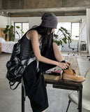 Yojeu Button Ribbed Layer Sleeveless