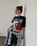 Land semi-crop over short sleeves