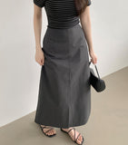 Back Zipper Slit H-line Long Skirt