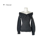 Knots Double Button Off-Shoulder Slim Knit