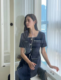 Nello Tweed Color Matching Short Sleeve One Piece