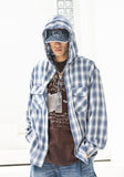 RELAX LEATHER ORNAMENT HOODY CHECK LONG SHIRTS