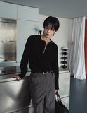 Otsi Ribbed Zipper Henley Neck