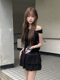 Mury Dot Frill Tiered Banding Mini Skirt