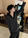 Hooded Stripe Henley Neck Long Sleeve