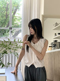 Coffin punched lace string sleeveless blouse