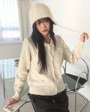 [Warm Wool] Coam Punching Big Collar Knit Cardigan