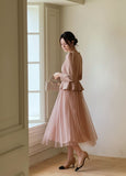 Crete color matching pleated tulle one-piece