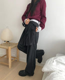 [Fake Layered] Skim Corduroy Banding Pleated Layered Wrap Skirt Pants