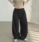 4-Season Folding Side Cut Inner Button Wide Slacks Pants
