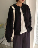 Koryus Bokashi Fur Round Knit Cardigan