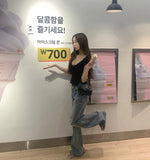 Feminine Sexy Ribbon Shirring Smoked Banding Sleeveless Blouse