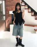 Kota Vintage Back Print Bermuda Denim Pants