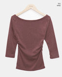 Velko Boat Neck Stripe Side Shirring Three Quarter T-shirt