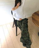 Nuring Camo Snap Button Two-Way Wide Long Pants