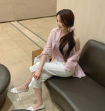 Lace Sleeveless Wrinkle Loose Fit Shirt Scrunchie Three-Piece Set
