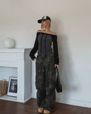Five Strap Off Shoulder Stripe Long Sleeve