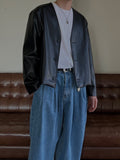 Collarless Crop Leather Jacket