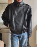 Zadon High-Neck Overs Fit Leather Jacket