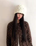 Le Sue Flower Pattern Knit Beanie