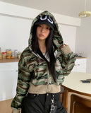 E-Ring Military Camo Pocket Crop Long Sleeve Hooded Zip-Up