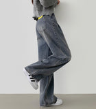Pin Tuck Banding Casual Long Wide Washing Denim Pants