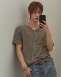Veil Button V-neck Short Sleeve T-shirt