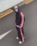 Toys Color Matching Track Line Hood Zip-Up Pants Set
