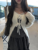 Helo Angora Rib Ribbon Knit Cardigan