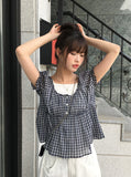 Epu Check Short Sleeve Seersucker Blouse