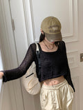 Runt vintage damage net net crop long sleeve knit