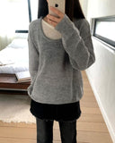 Mishu Color Matching Layered Loose Fit Long Sleeve Knit
