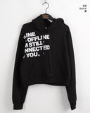 Online Y2K lettering semi crop long sleeve hooded T-shirt