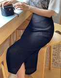 Bless Slit H-Line Mesh Banding Long Skirt
