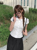 Eva Summer Cap Sleeve Lace Collar Blouse