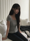 Thes Square Neck Daily Soft Short Sleeve T-Shirt