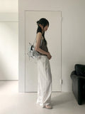 Folp button shirring cotton tank top tube top